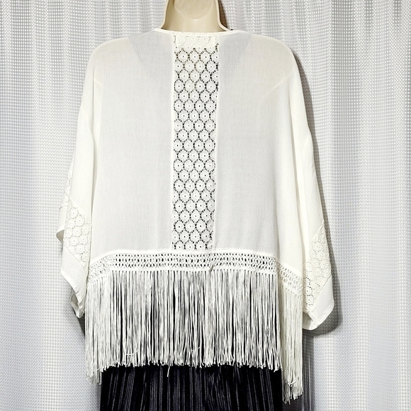 Vintage Havana White Lace & Fringed Boho Duster Cardigan Wrap Women's (L**) - Picture 2 of 6